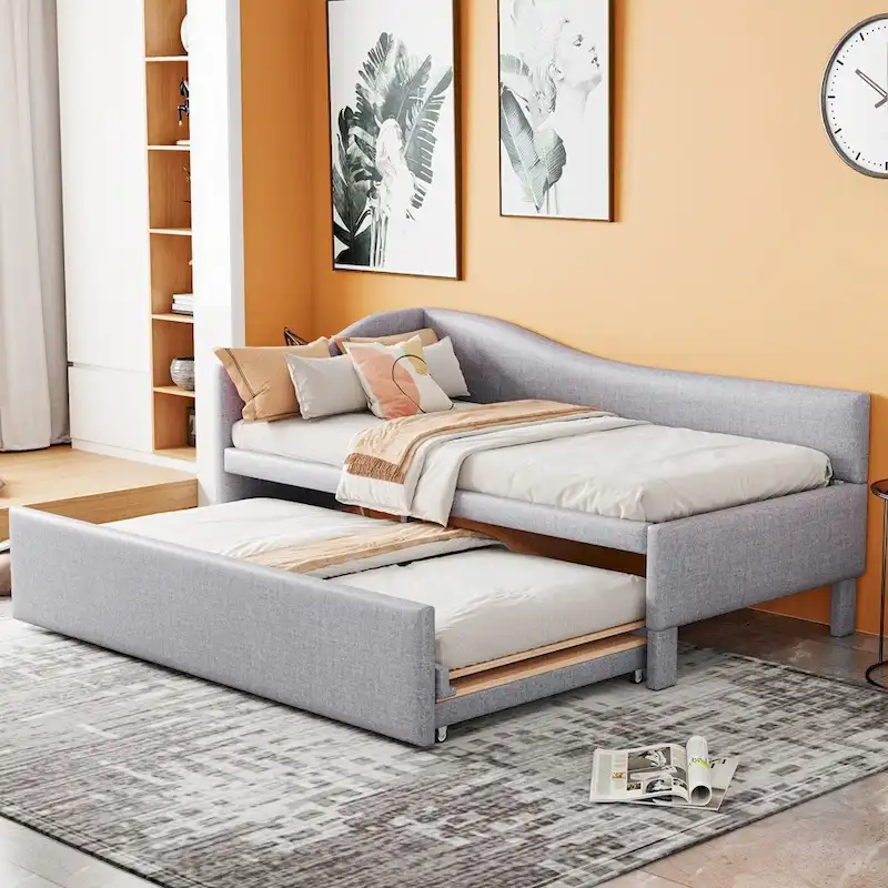 L-Shaped Upholstered Daybed with Pop Up Trundle