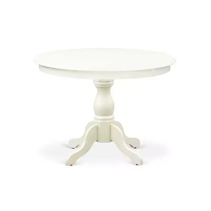 HomeStock 5-Pc Linen White Finish Solid Wood Top Dining table with 4 White Faux Leather Upholstered Parson Chairs