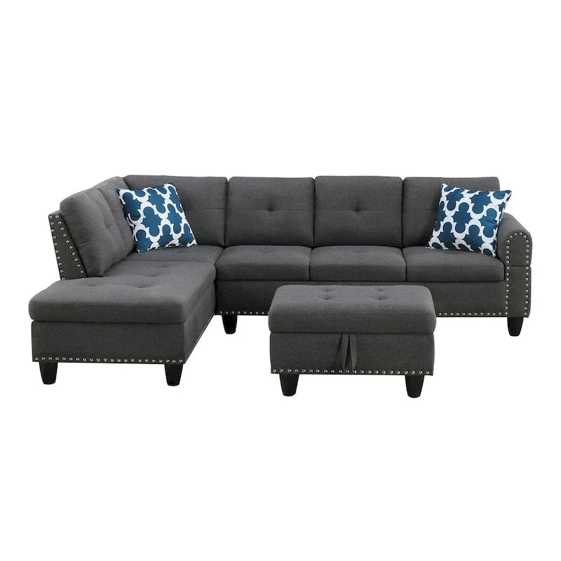 Alger 98-inch Wide Left Hand Facing Sofa with Chaise and Ottoman - 98W x 71D x 33H