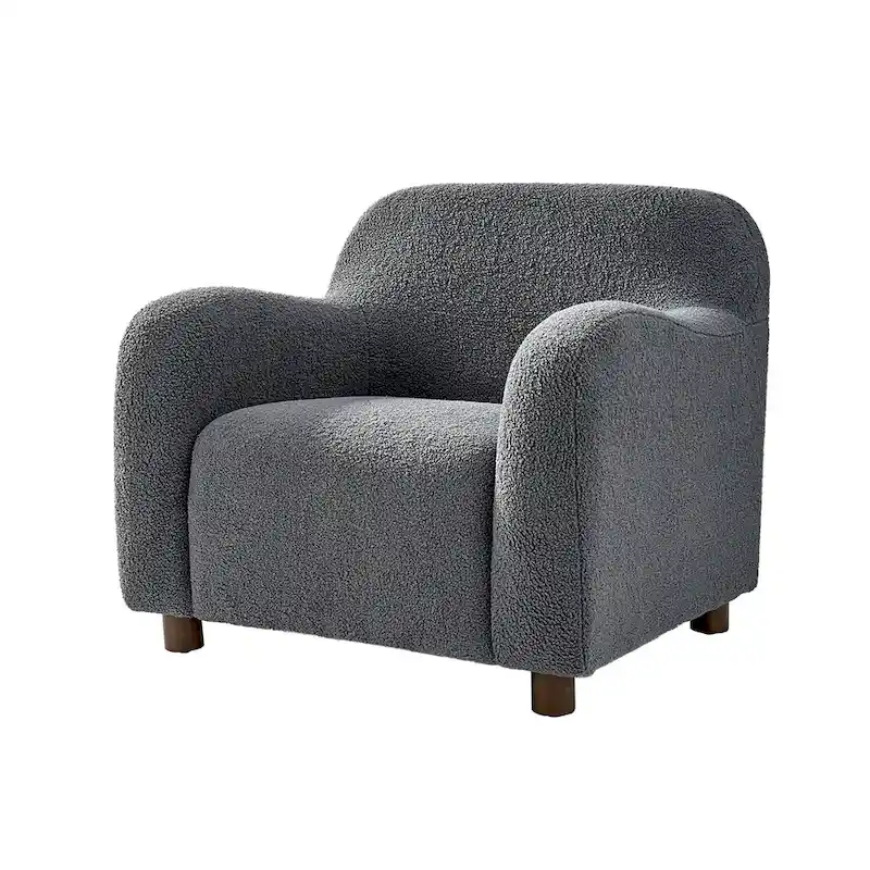 Wayne 35 Wide Boucle Upholstered Teddy Accent Chair with Solid Wood Legs by HULALA HOME