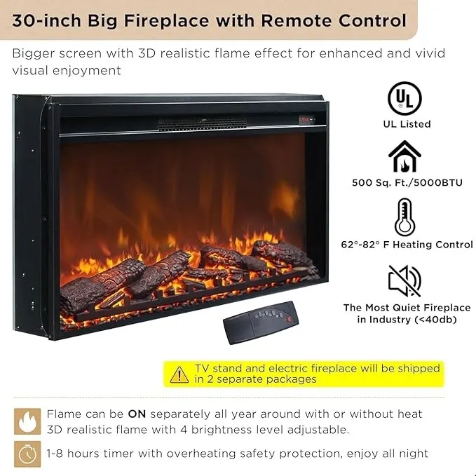 70  Modern Luxury Fireplace TV Stand, Entertainment Center, TV Console