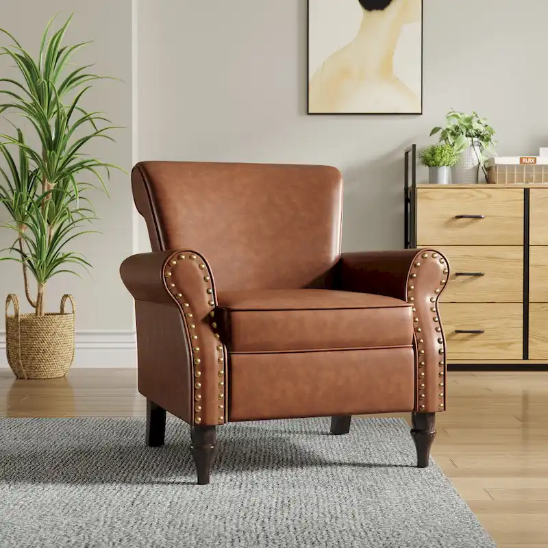 Nailheads Accent Chair Faux Leather Armchair