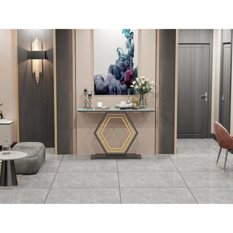 Sintered Stone Console Table with Geometric Base Sofa Table - 47.2x11.8x30.7 inch