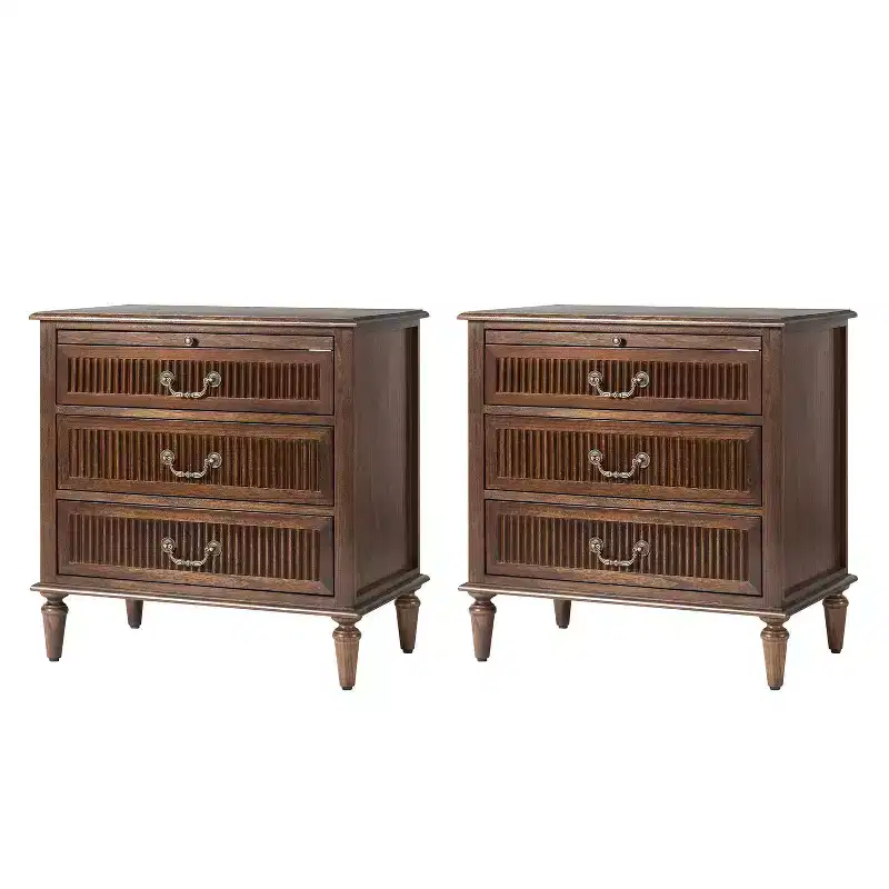 Herlinda 3-Drawer end table with Built-In Outlet Set of 2|ARTFUL LIVING DESIGNS