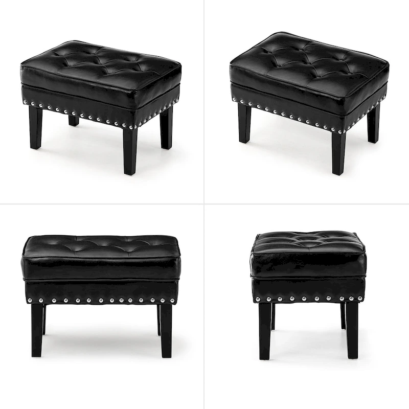 Glitzhome Set of 2 22W Leatherette Button-tufted Foot Stools Ottomans