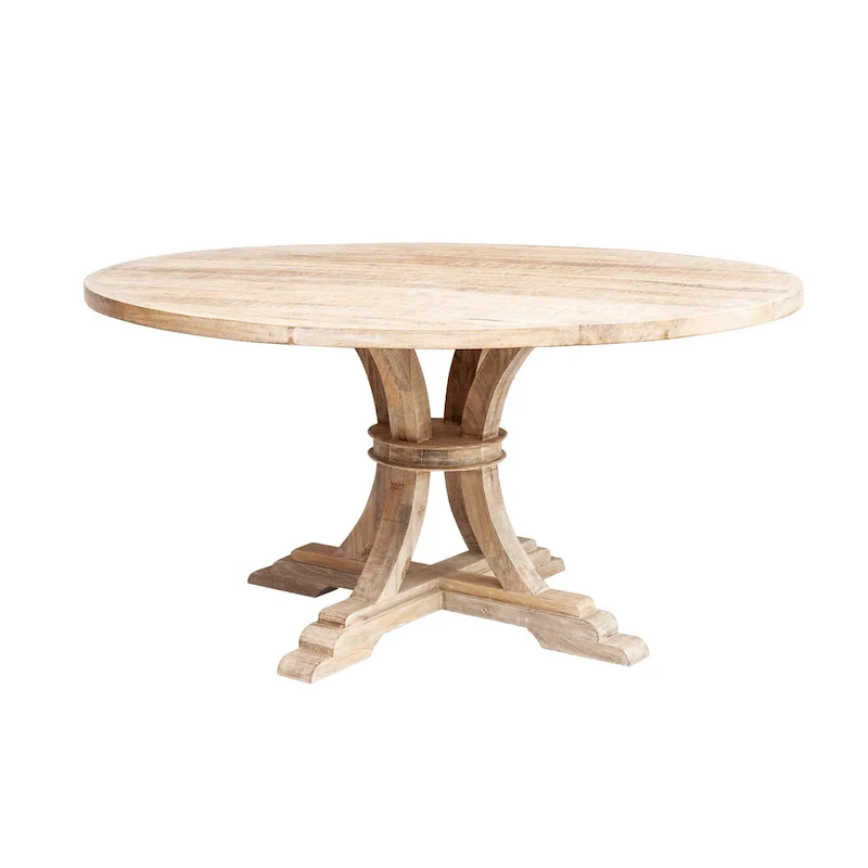 Round Mango Wood Dining Table – White Wash, Seats 4–6
