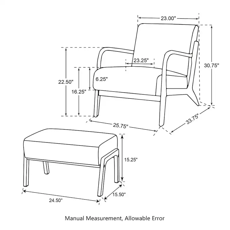 Glitzhome 30.75H Mid-Century PU Leather Armchair with Ottoman Set