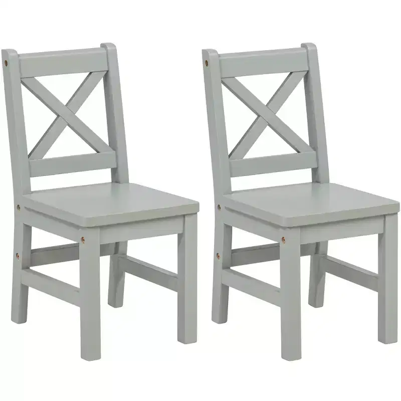 eHemco Solid Hard Wood X Back Kids Chair, Set of 2