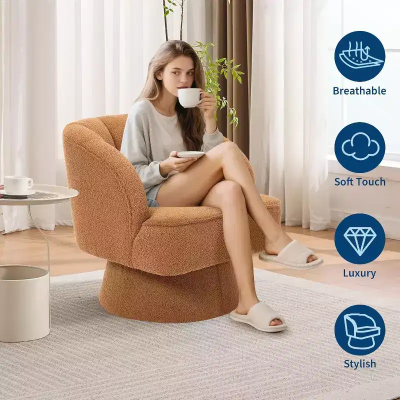 Acekool 360 Swivel Barrel Chair - Plush Teddy Velvet Lounge Chair