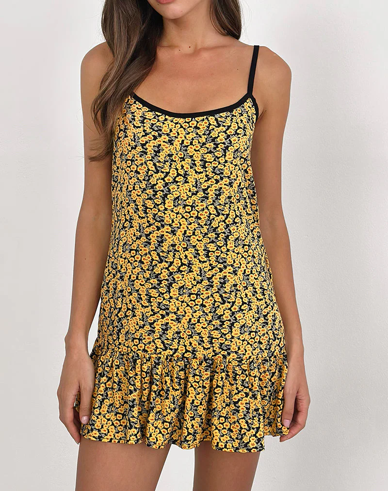 Marige Roundneck Mini Dress in Mini Bloom Yellow