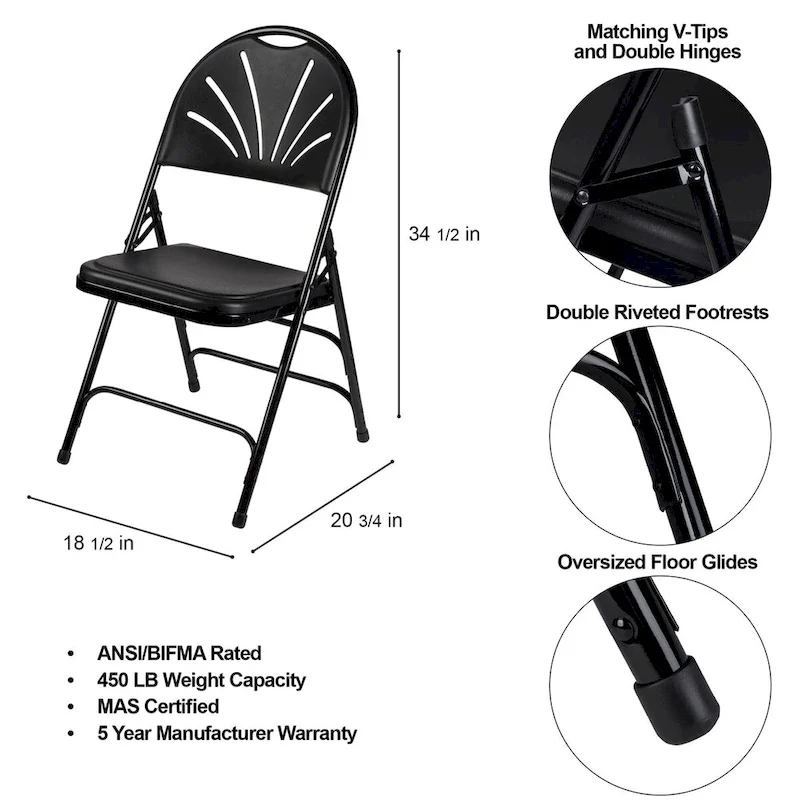 Lusitano Collection Fan Back Folding Chair, Pack of 4