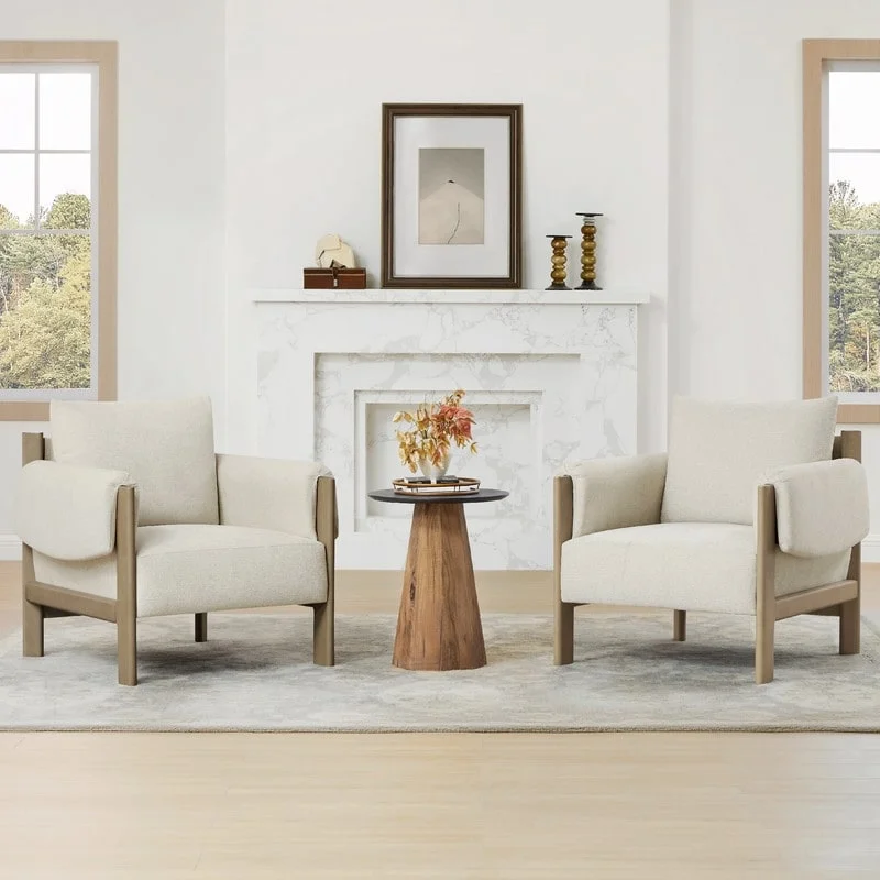 Carol Mid Century Modern Upholstered Accent Arm Chair with Wood Legs