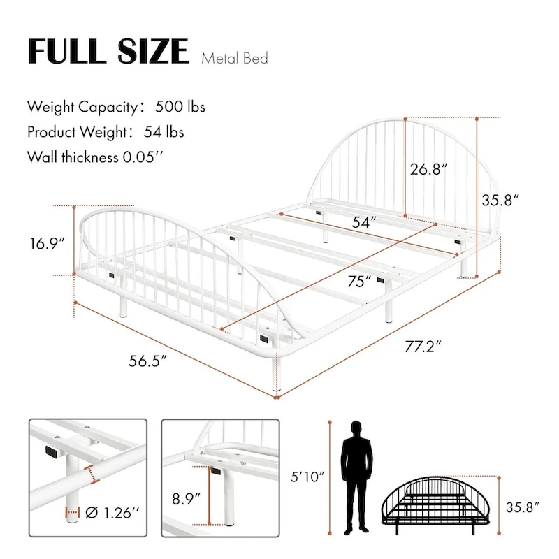 Furniture of America Duke Curved Metal Powder Coated Bed Frame, No Box Spring Needed