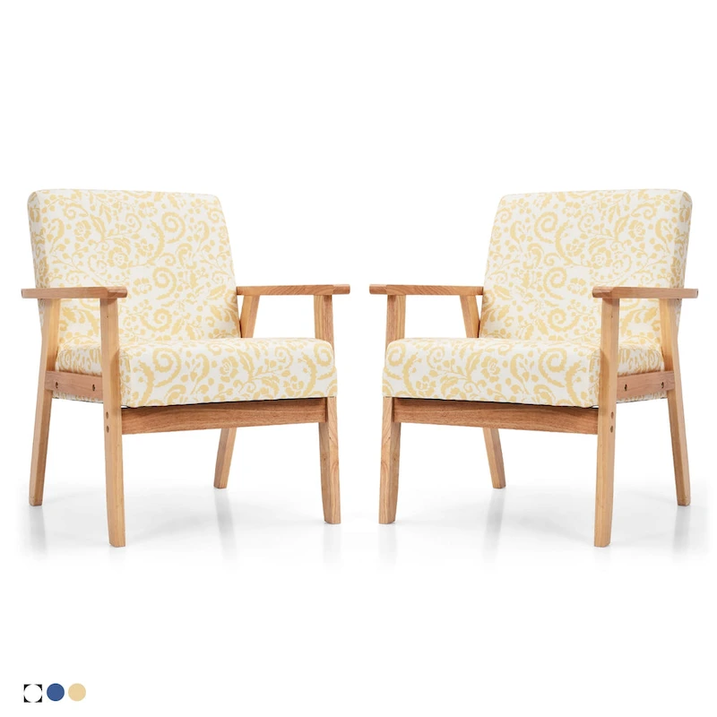 Gymax 2PCS Accent Armchair Upholstered Chair Home Office w/ Wooden - 25 x 26.5 x 32