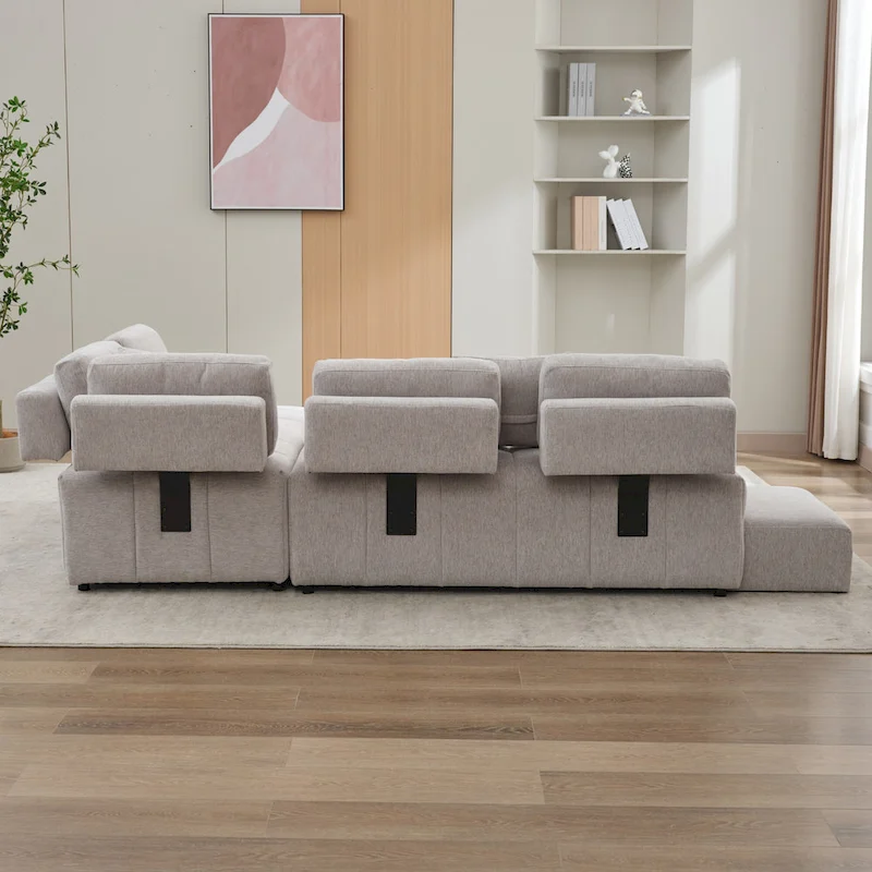 91.73 L-Shaped 4 Seater Sectional Sofa with 2 Hidden Stools, 2 Removable Lumbar Pillows, and Durable Chenille Upholstery