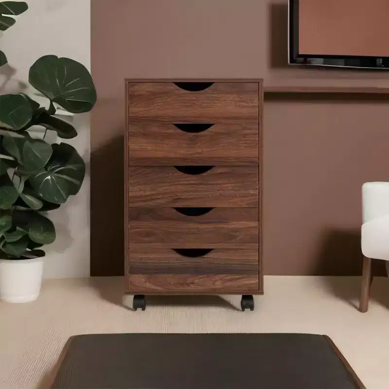 5-Drawer File Cabinet with Casters & Smooth Slides, Brown Oak / Black / Espresso / Gray Oak / Natural / White