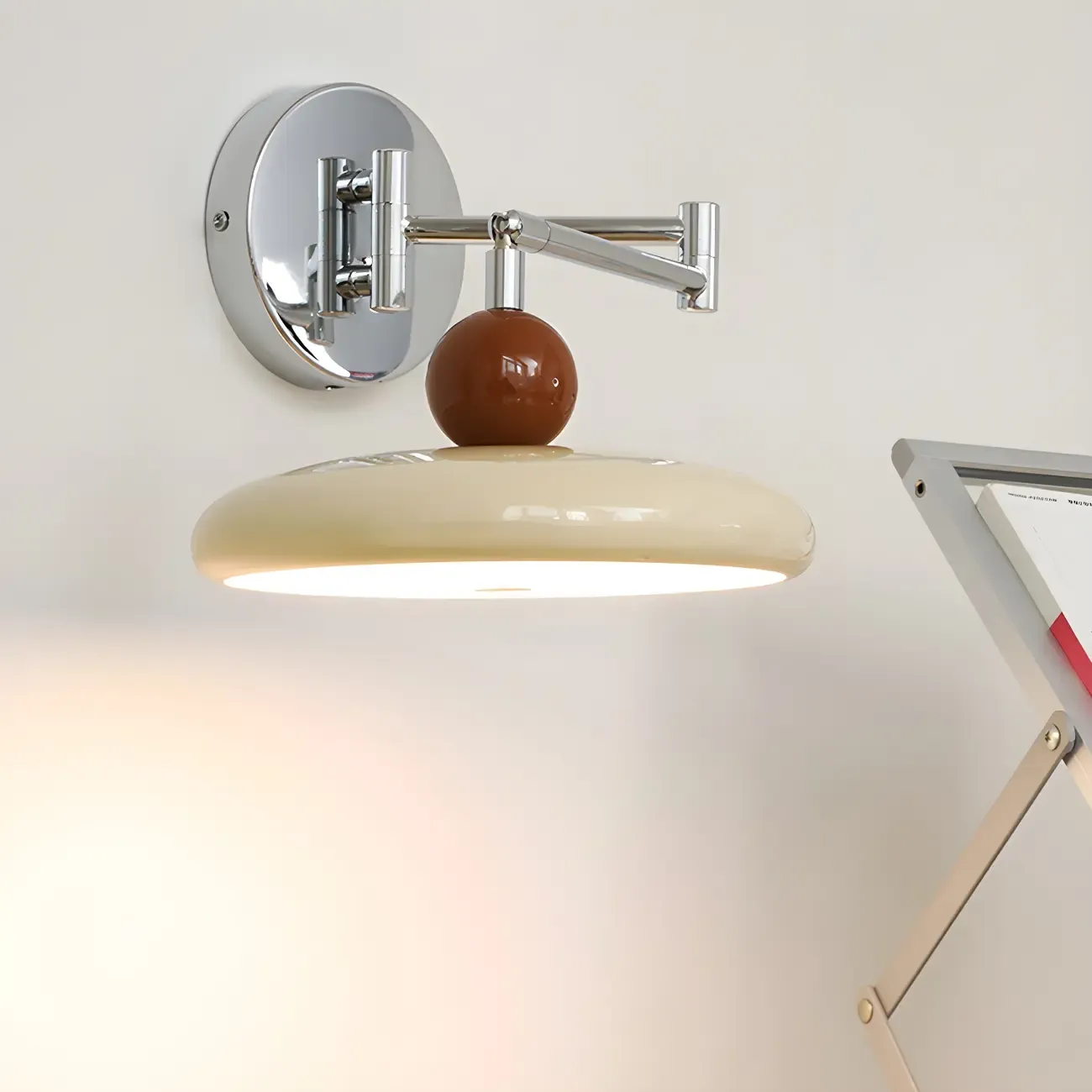 Modern Beige Circle Shade Sliver Swing Arm Wall Light