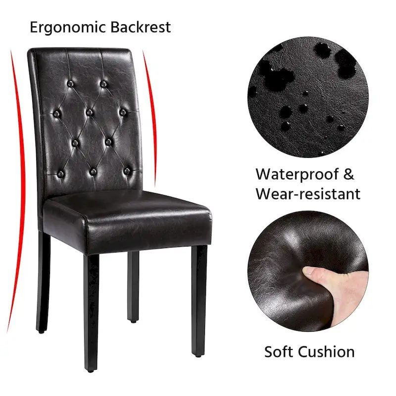 Yaheetech Button Padded Dining Chair with Solid Wood Legs Set of 2 - Set of 2
