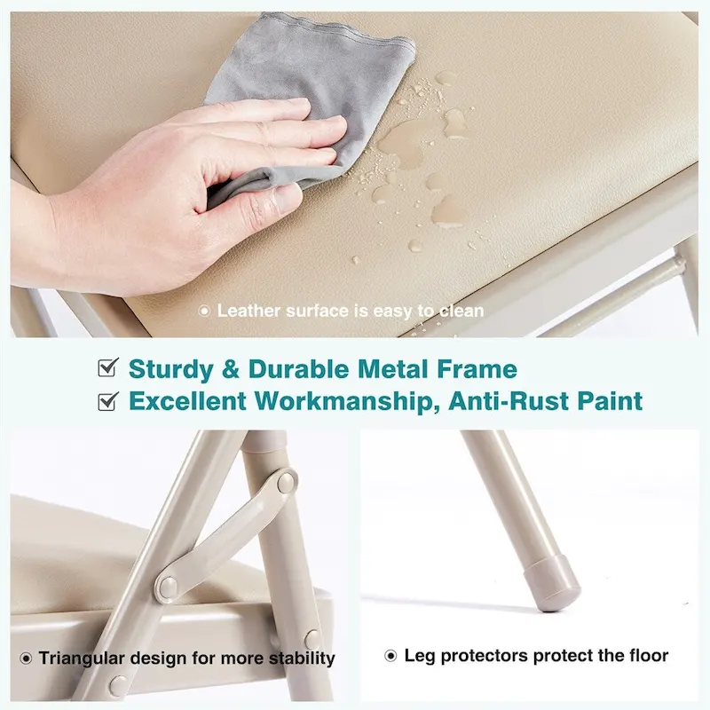 Folding Chair,Leather Padded Folding Chair,Sturdy Metal Chairs,2 PCS