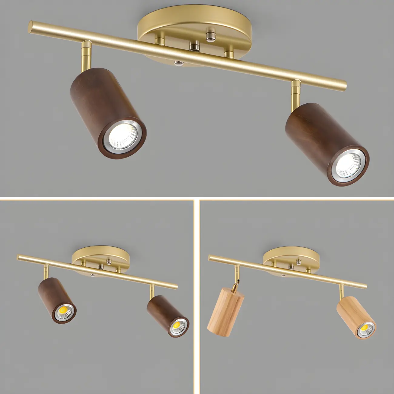 Modern Rubber Wood Brown Semi Flush Mount Track Light
