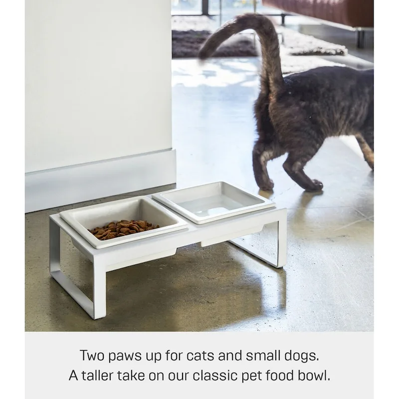 Yamazaki Home Pet Food Bowl - Two Styles, Steel and Ceramic, Tall, 1.25 cups, 300 milliliters per bowl
