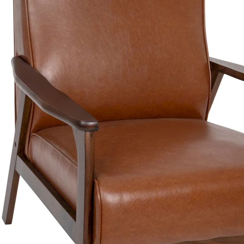 Mid-Century  Armchair with Wooden Frame and Faux Leather Cushions