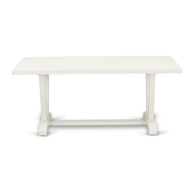 East West Furniture Dining Table Set- a Wooden Table and Cream Linen Fabric Parsons Chairs, Linen White(Pieces Options)