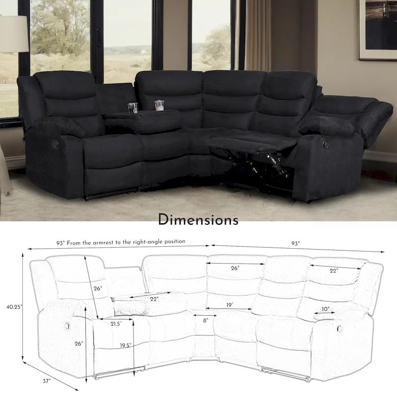 93 Width Polyester/Suede 5-Piece Manual Reclining Sectional Sofa