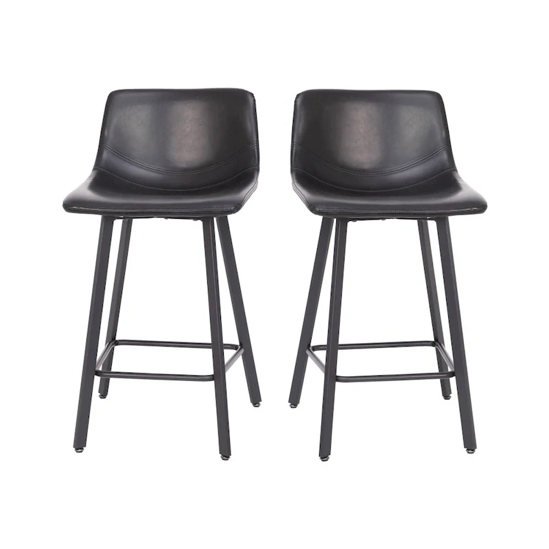 Set of 2 Armless Upholstered Metal Counter Stools