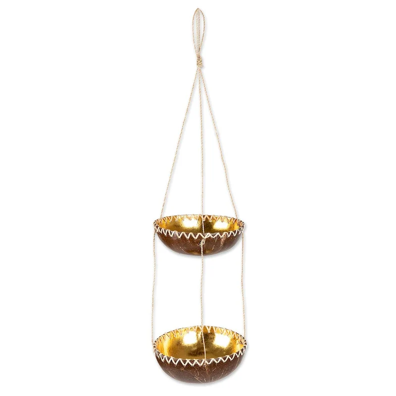 Novica Handmade Coconut Prosperity Coconut Shell Hanging Planter