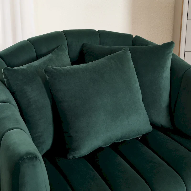 Modern Velvet Swivel Accent Chair,Sofa Chair with Pillows