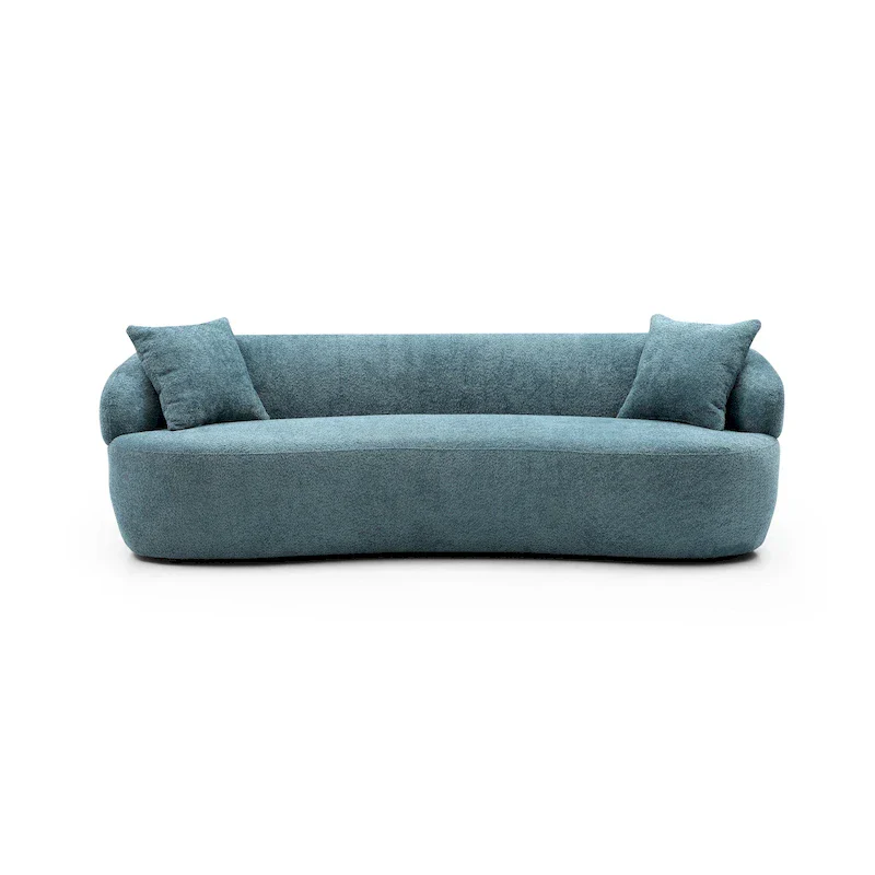 Blue Mid-Century Modern Curved Sofa