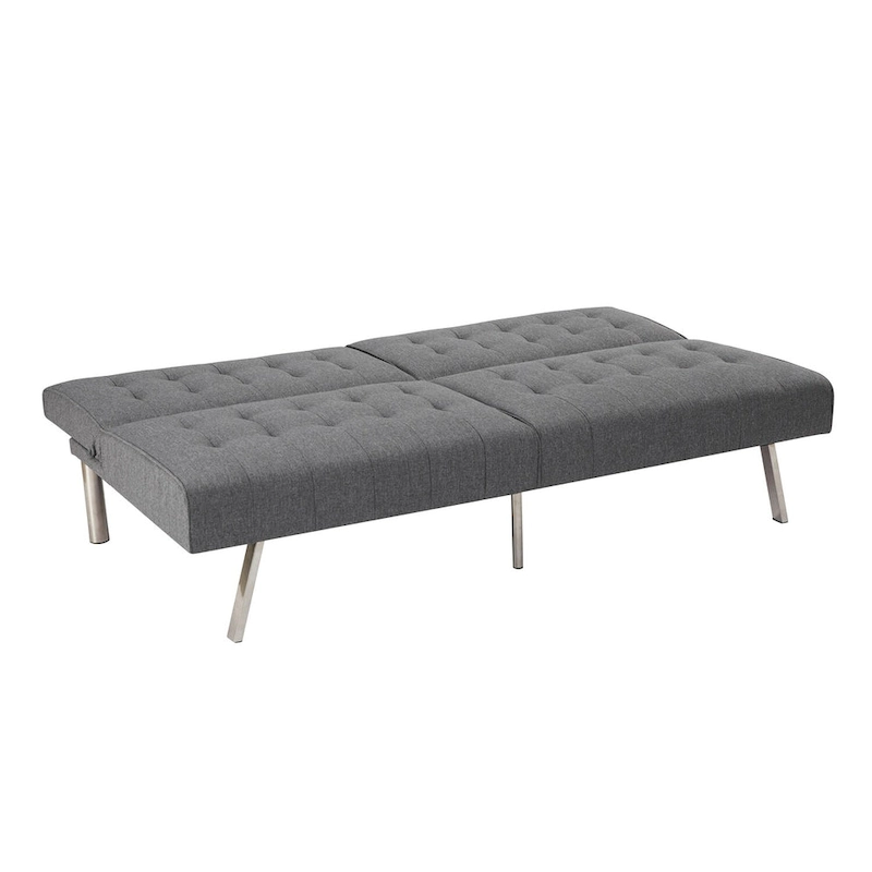 Tufted Mid-Century Modern Split Back Futon Sofa Couch Bed with Chrome Legs