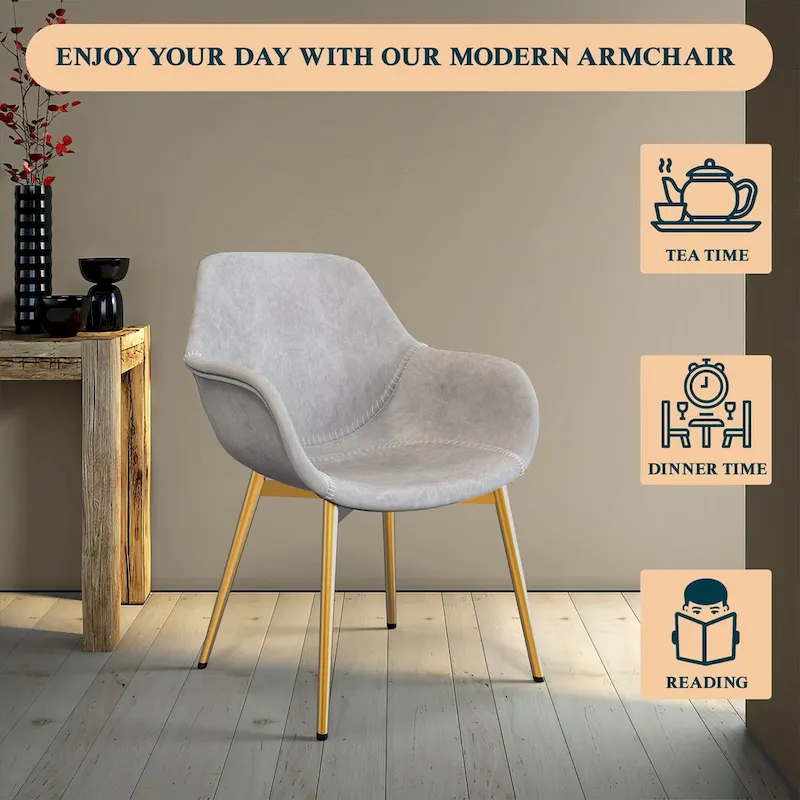 Markley Modern Leather Dining Armchair Set of 4 With Gold Metal Legs Accent Side Chair