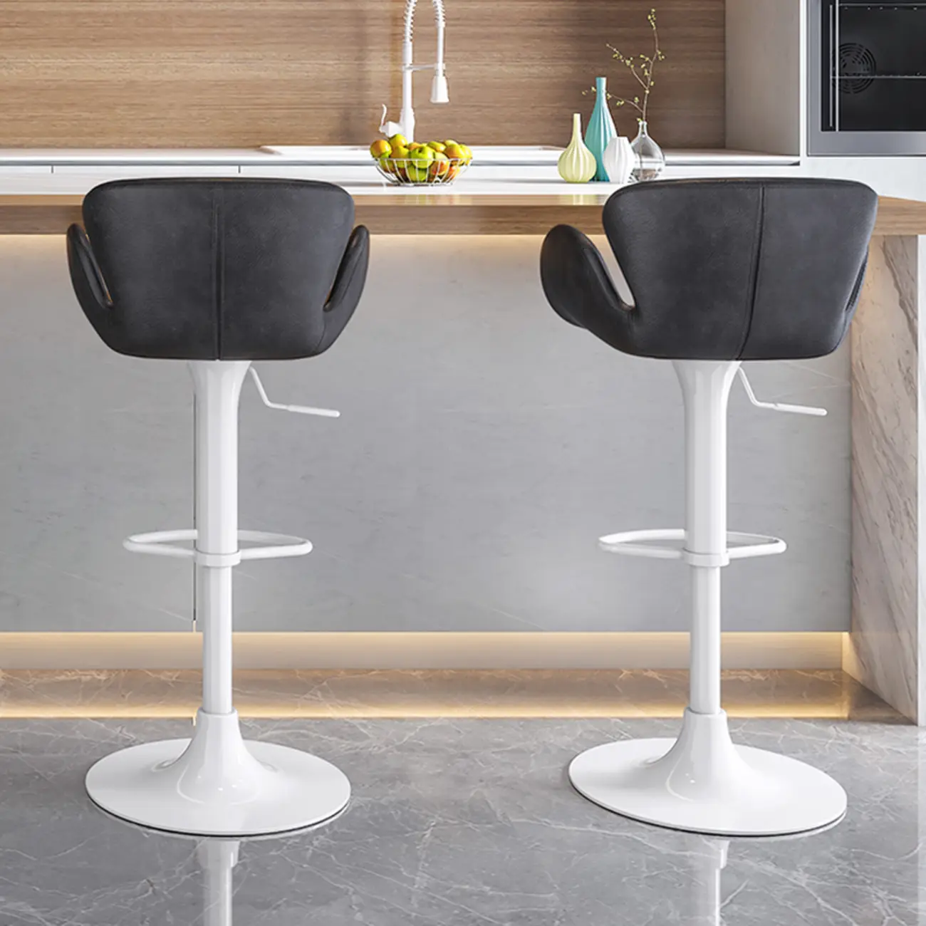 Adjustable Height Swivel Distressed Leather Bar Stools with Back