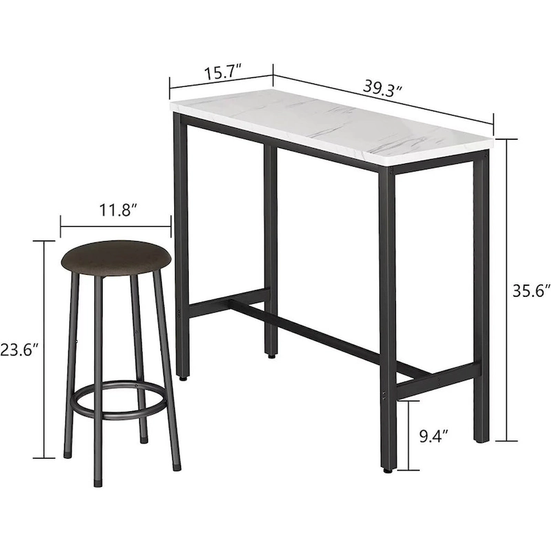 3 Piece Kitchen Pub Dining Set, Modern Faux Marble Counter Height Bistro Bar Table Set with 2 PU Leather Bar Stools