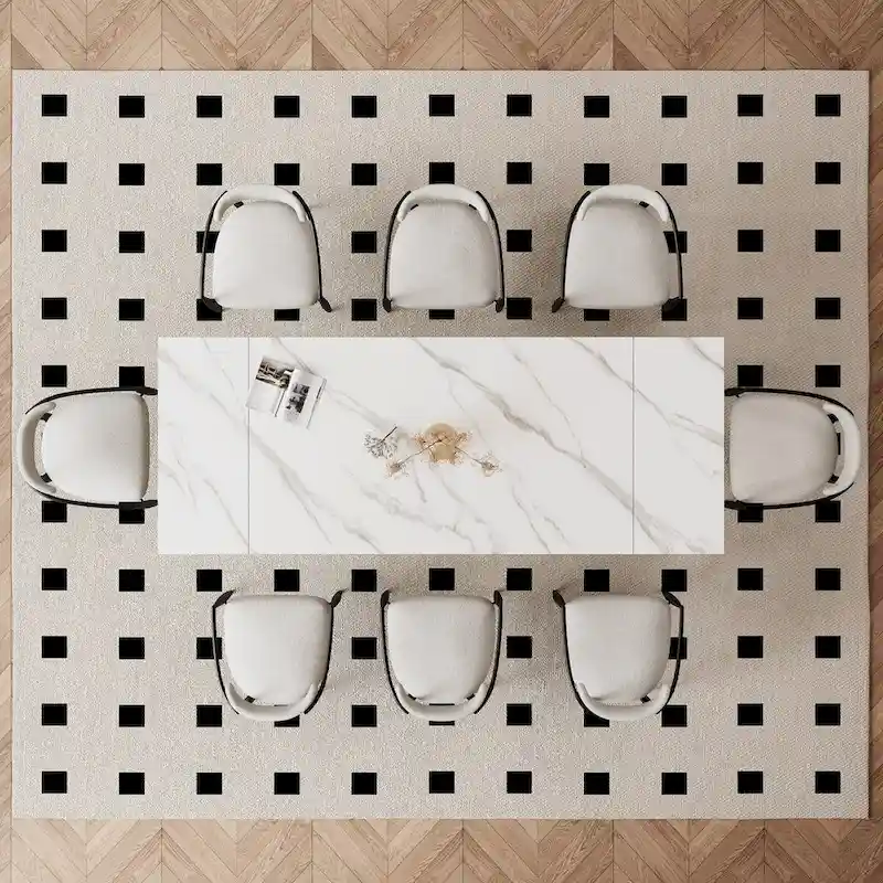 9-Piece Extendable Sintered Stone Dining Set with 8 Fabric Chairs - 94.48