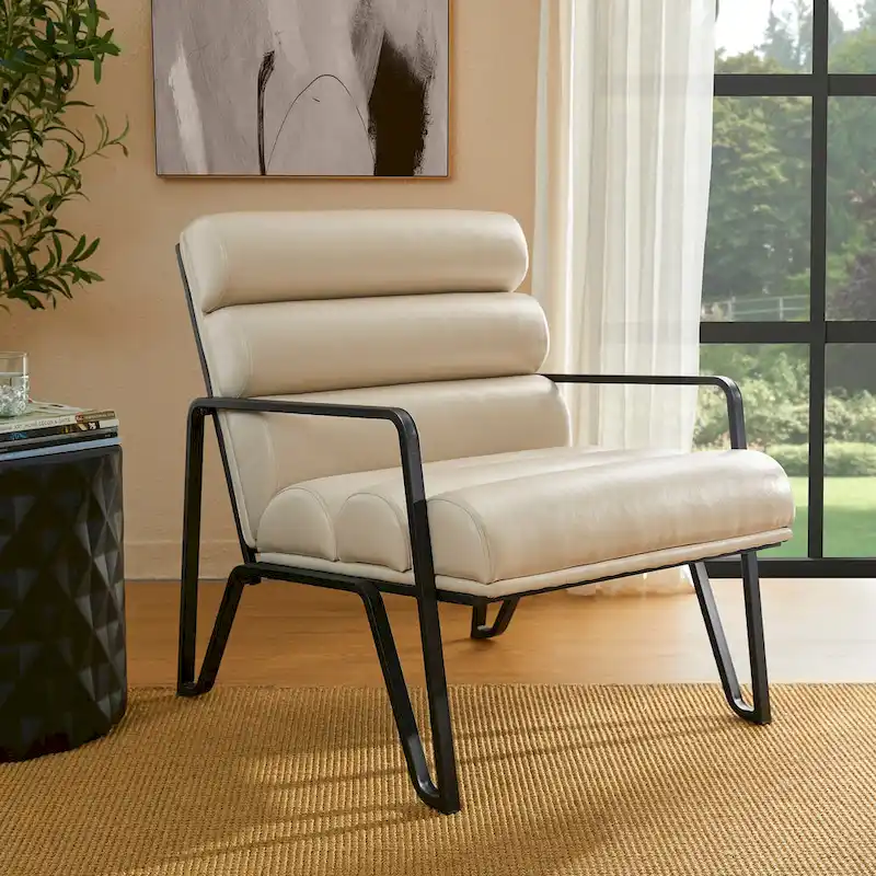 26.75W Modern Comfy PU Leather Accent Chair with Metal Frame