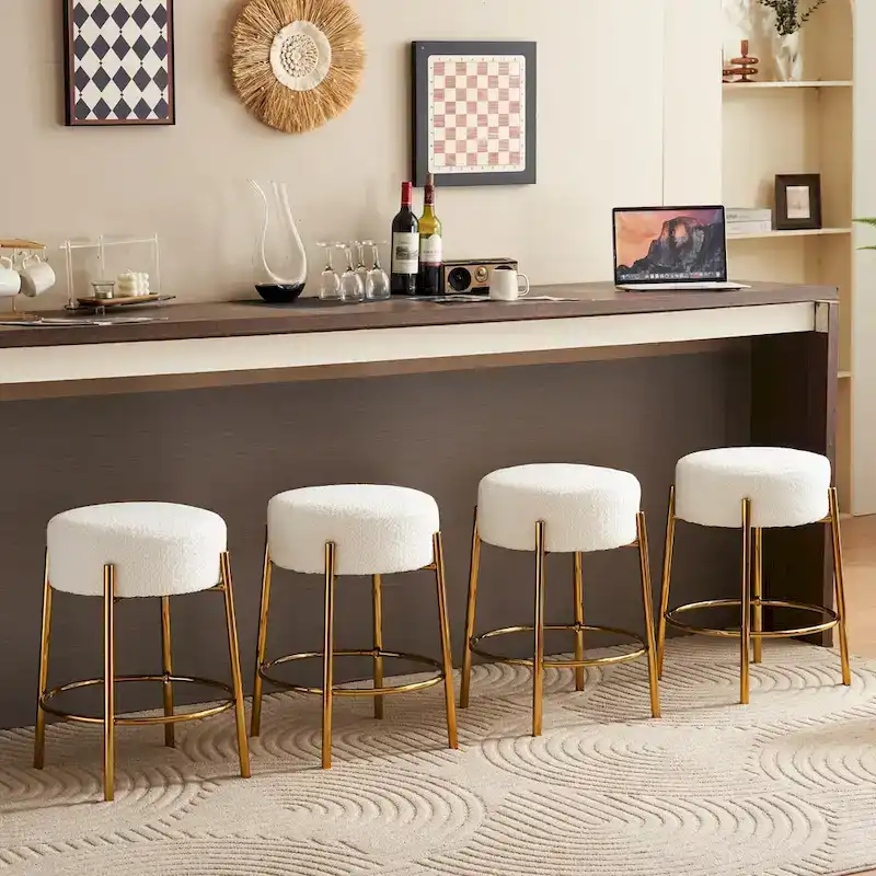 Beige+Gold Modern 20  Barstools (Set of 2)