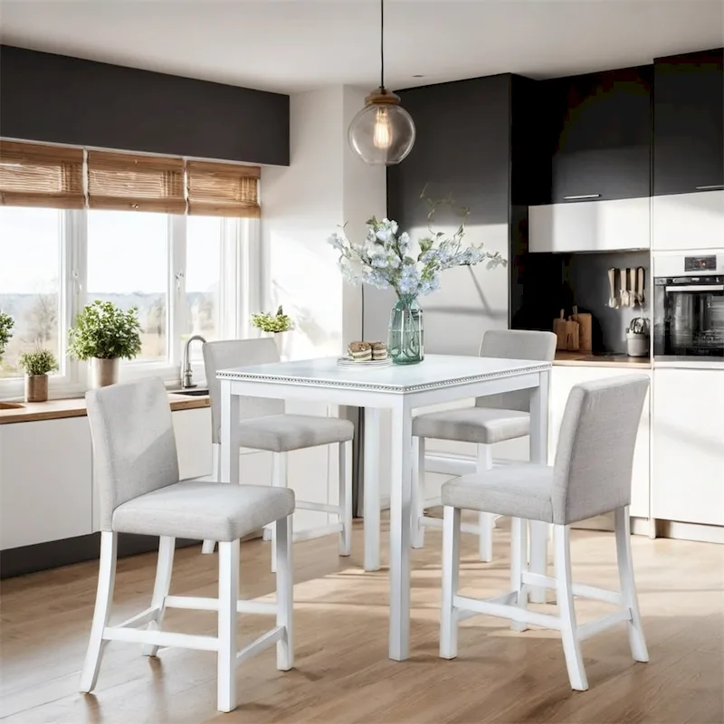 5-piece Wood Dining Counter Height Table and Chair Set