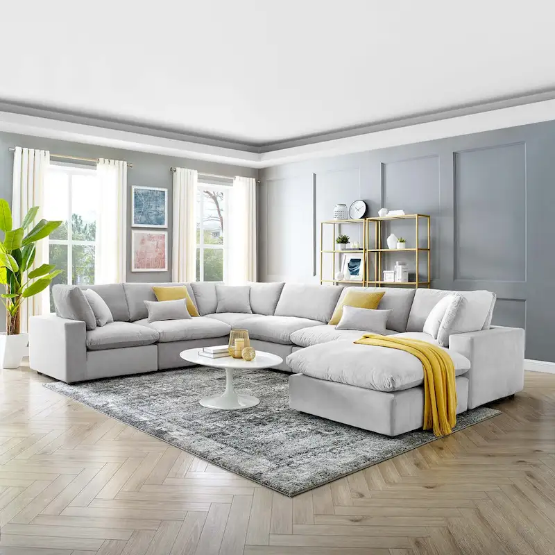 Commix Down Filled Overstuffed Velvet 7-Piece Sectional Sofa