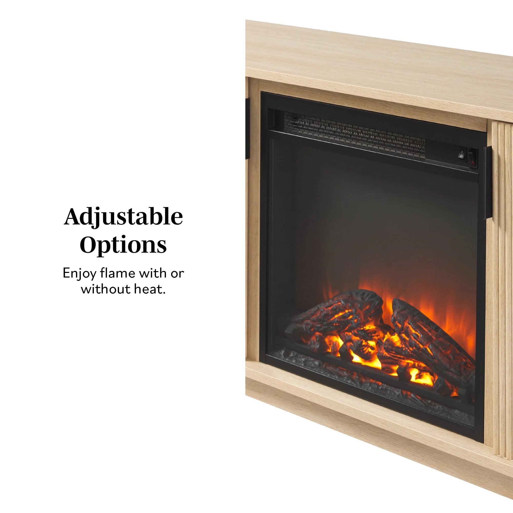 Reema Scandinavian 70 Modern Reeded TV Stand with Freestanding Electric Fireplace