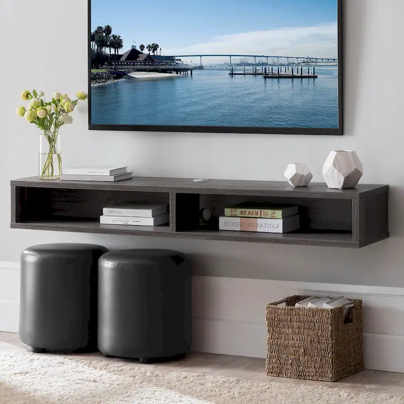 DH BASIC Wall-Mounted Gray 60 Open Shelf TV Console by Denhour