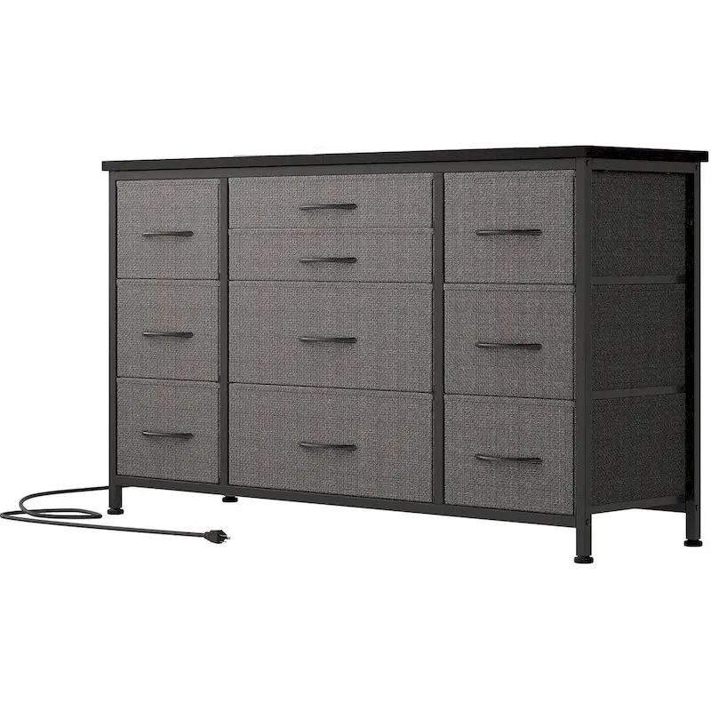 TV Stand with Power Outlet, 10 Drawers for 55 TV - n/a