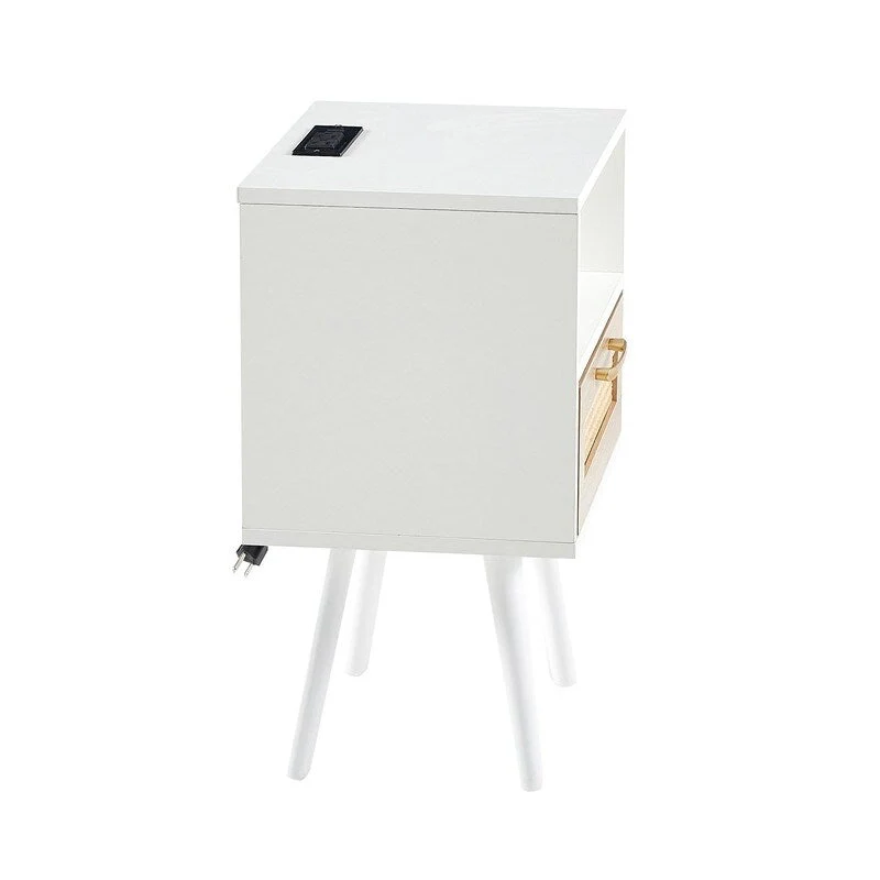 Nightstand with Charging Station End Side Table with Drawer