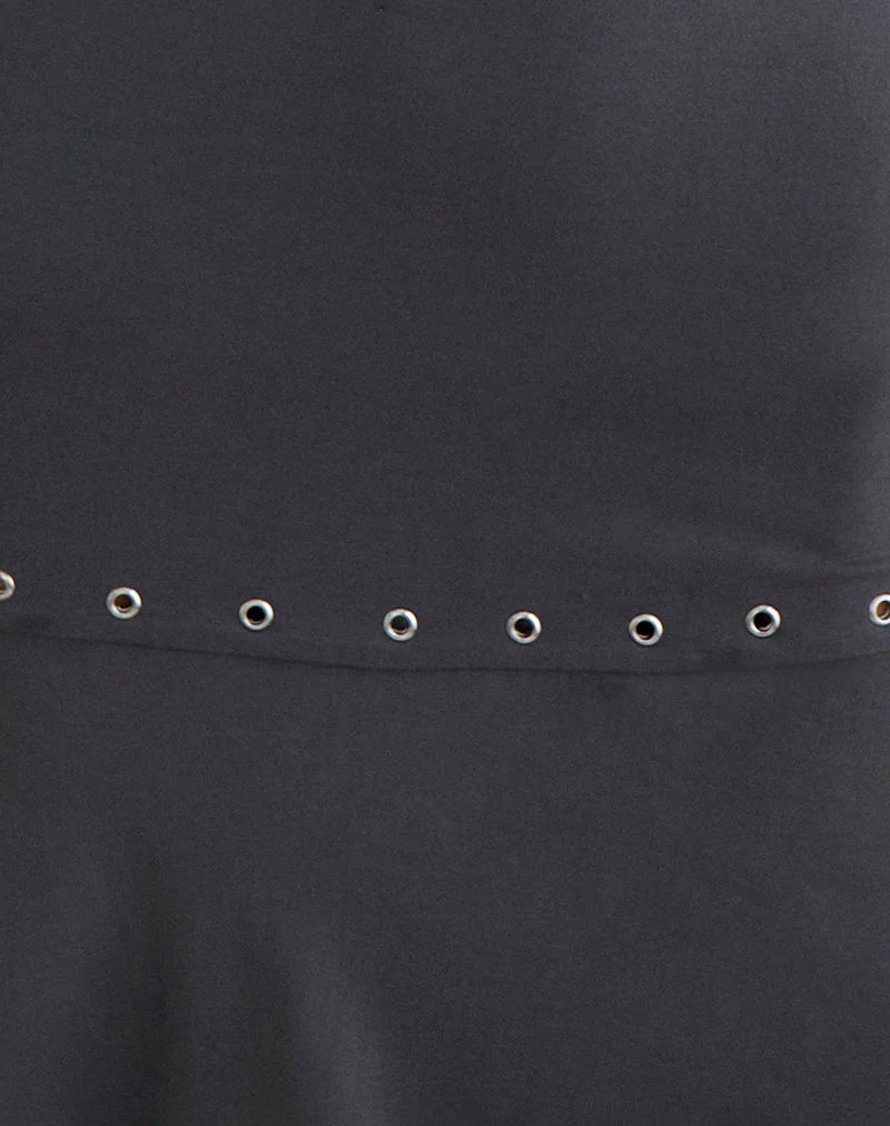 Nakime Halter Mini Dress with Eyelets in Jersey Charcoal Grey