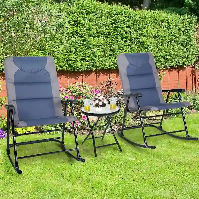 Costway 3PCS Folding Bistro Set Rocking Chair Cushioned Table Garden