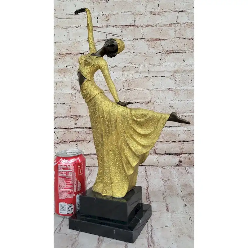 Chiparus Art Deco Bronze Dancer Girl In Long Dress W/ Gold Patina