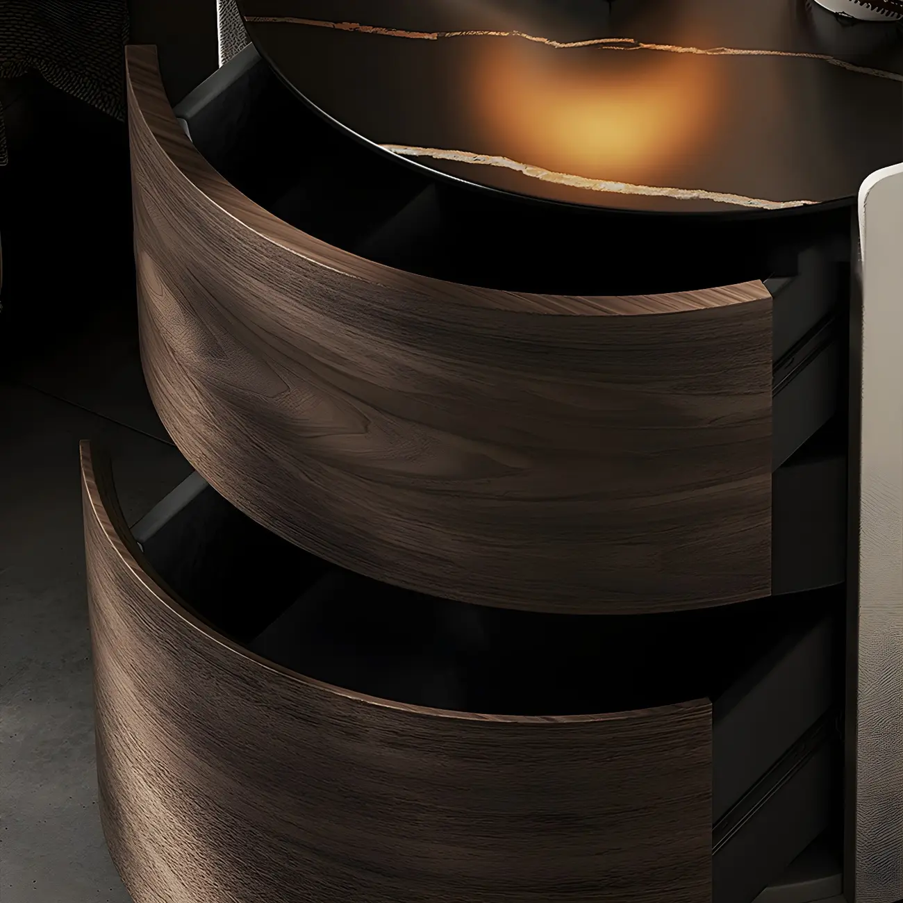 Modern Slate Countertop Round 2-Drawer Nightstand