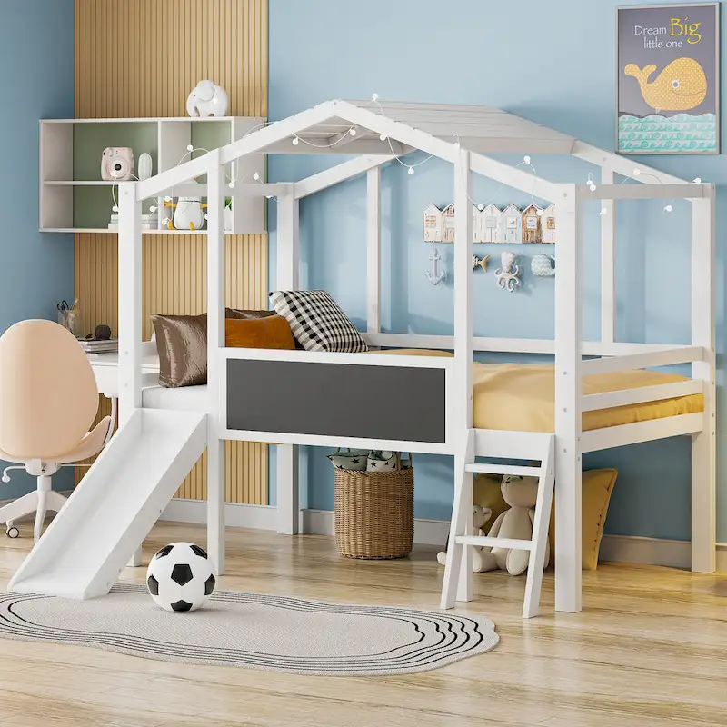 Twin Loft House Bed with Slide
